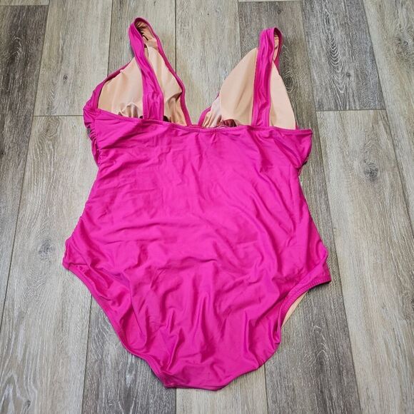 J. Crew Ruched V Neck One Piece Swimsuit Women's Plus 22 Fuchsia Pink Long Torso - Picture 8 of 8